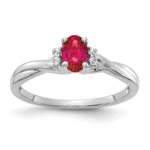 14k White Gold Diamond and Oval Red Ruby (July Birthstone) Ring (Size 7)